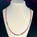 Multi Tourmaline ombre-style smooth round 4mm bead 23” necklace w/ 18k gold clasp & adjustable extension chain (premium grade); October birthstone