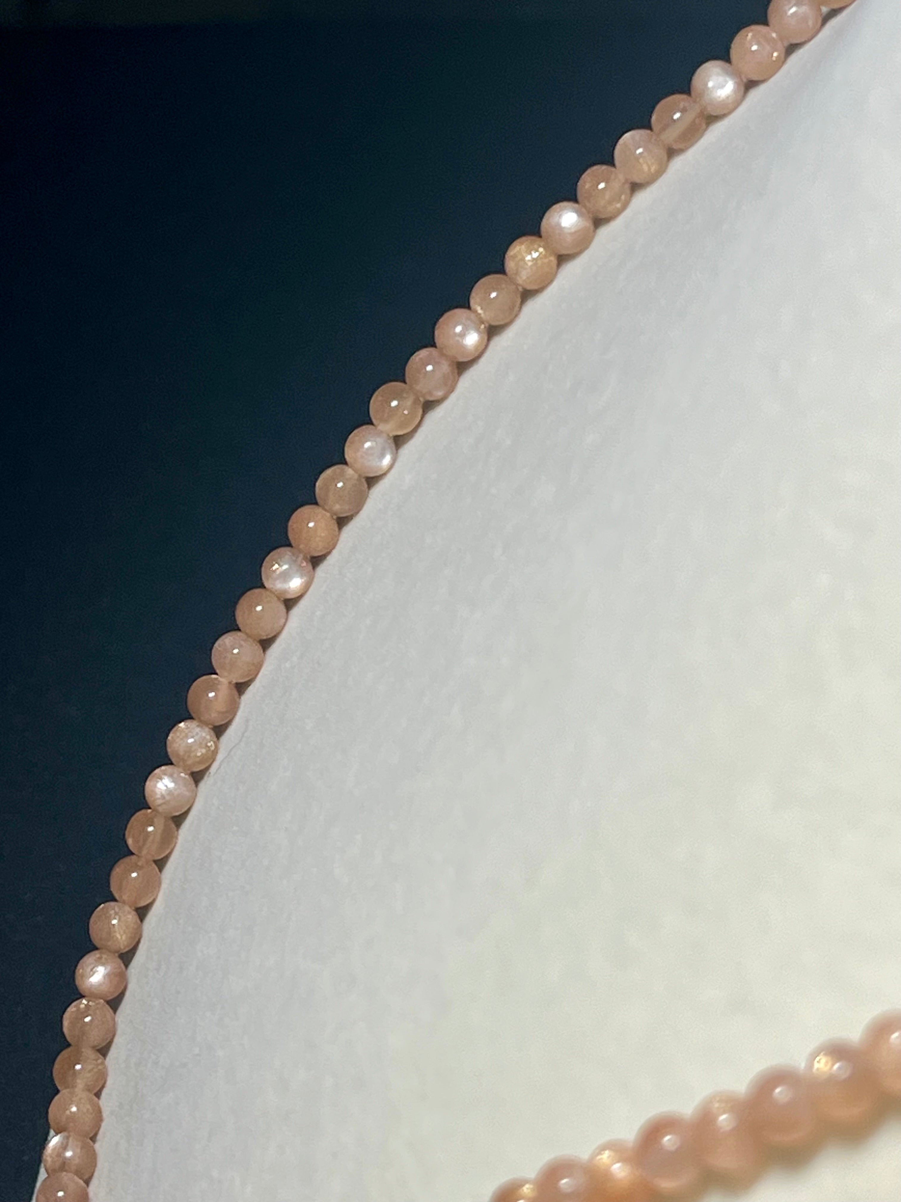 Sunstone w/ strong Moonstone-like adularescence smooth round 4mm bead silver clasp necklace (premium grade)