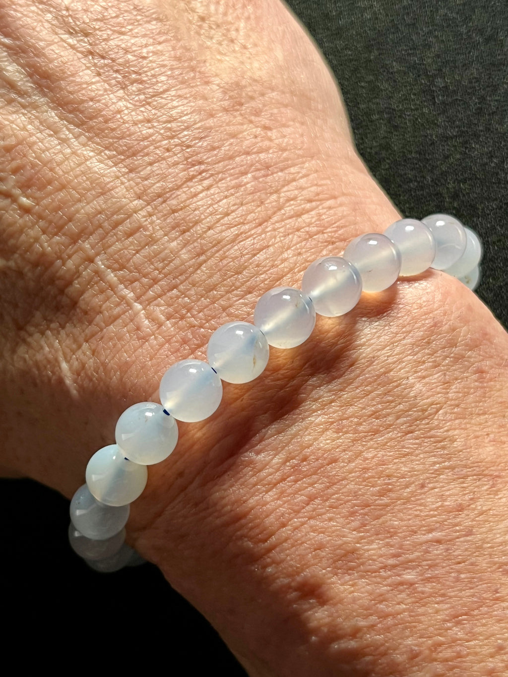 Blue Chalcedony smooth round 8mm bead stretch bracelet (AAA grade) “🗣️The Speaker’s Stone”