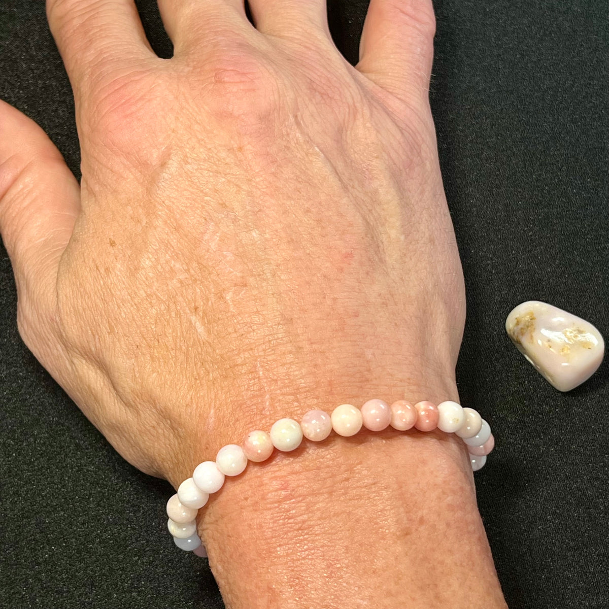 Peruvian Pink Opal smooth round 6.5mm bead stretch bracelet