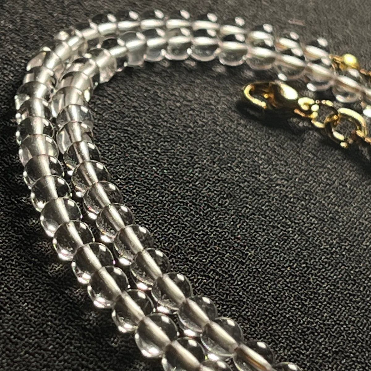 Clear Crystal Quartz smooth round 4mm bead 21” adjustable necklace w/ 18k gold clasp & extension chain; April birthstone (premium grade)