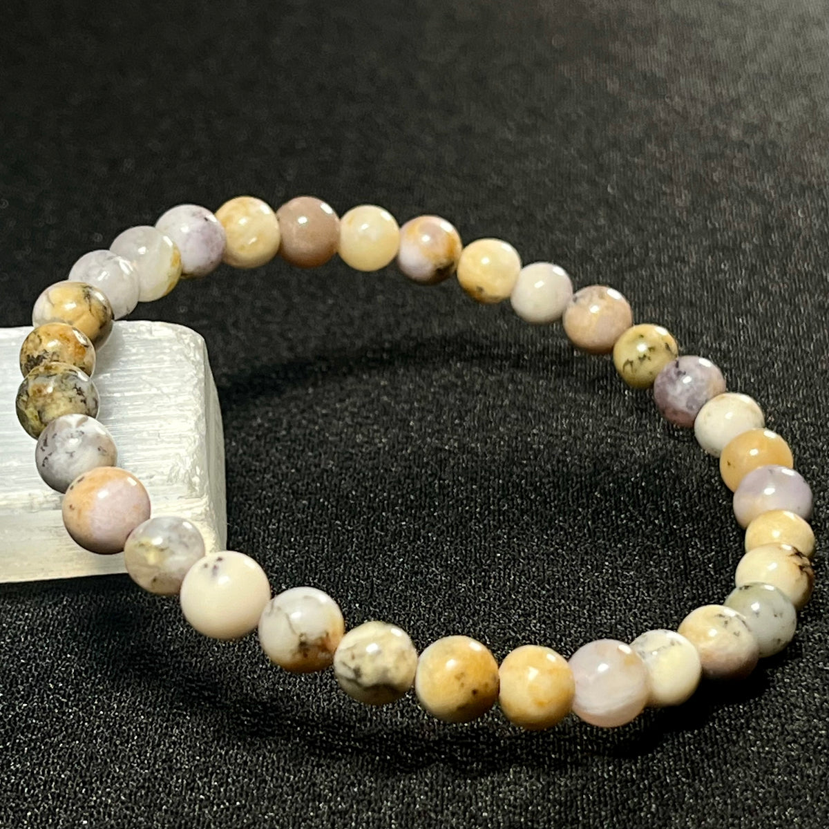 Purple Moss Opal smooth round 5.5-6mm bead stretch bracelet; October birthstone