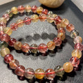 Strawberry, Golden, & Green Rutilated Quartz smooth round 7mm bead stretch bracelet