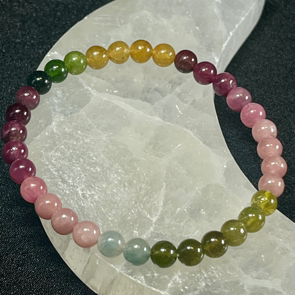 High-quality Multi-Tourmaline ombre-style smooth round 6mm bead stretch bracelet