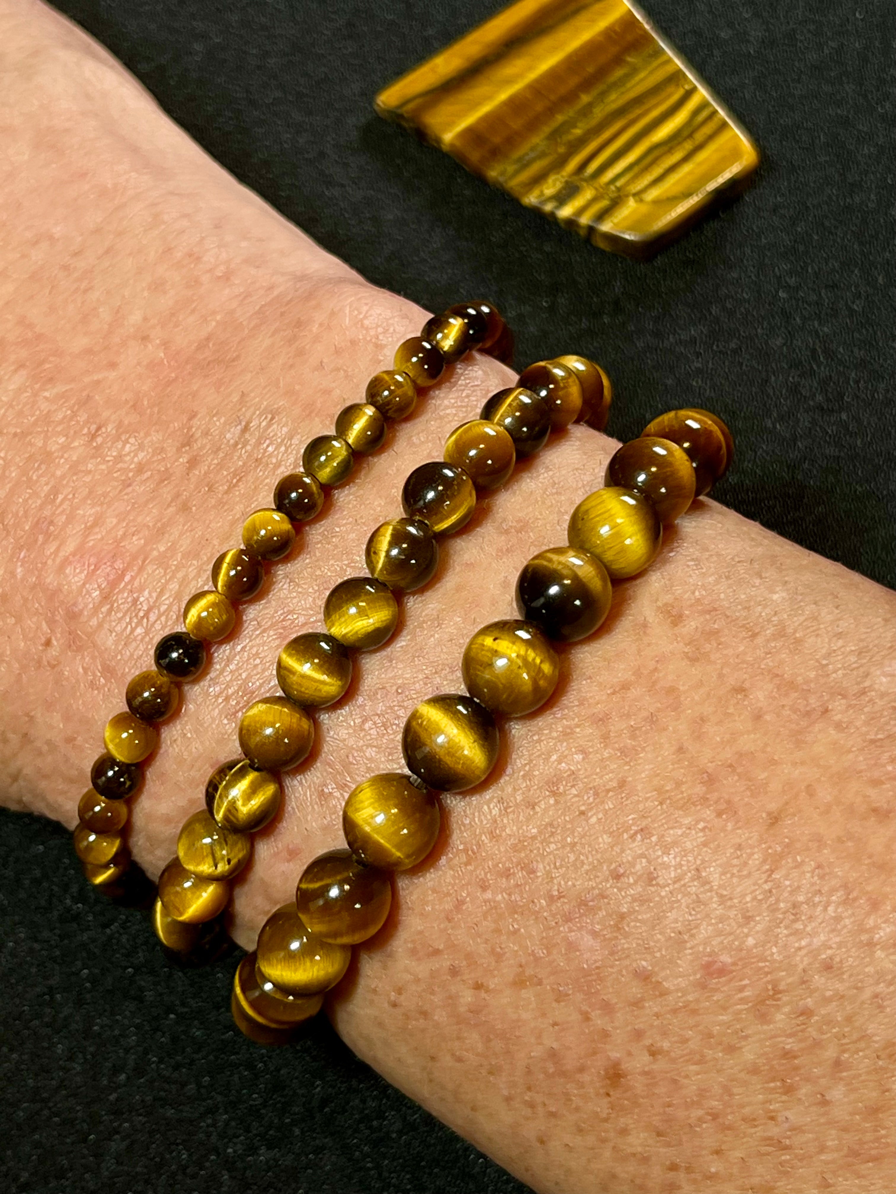 Tiger’s Eye smooth round 4mm, 6mm, 8mm bead stretch bracelet (A grade)
