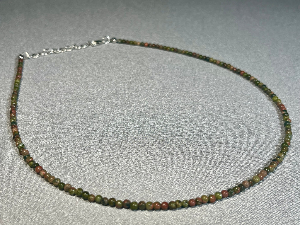 Unakite smooth round 3mm bead necklace w/ clasp
