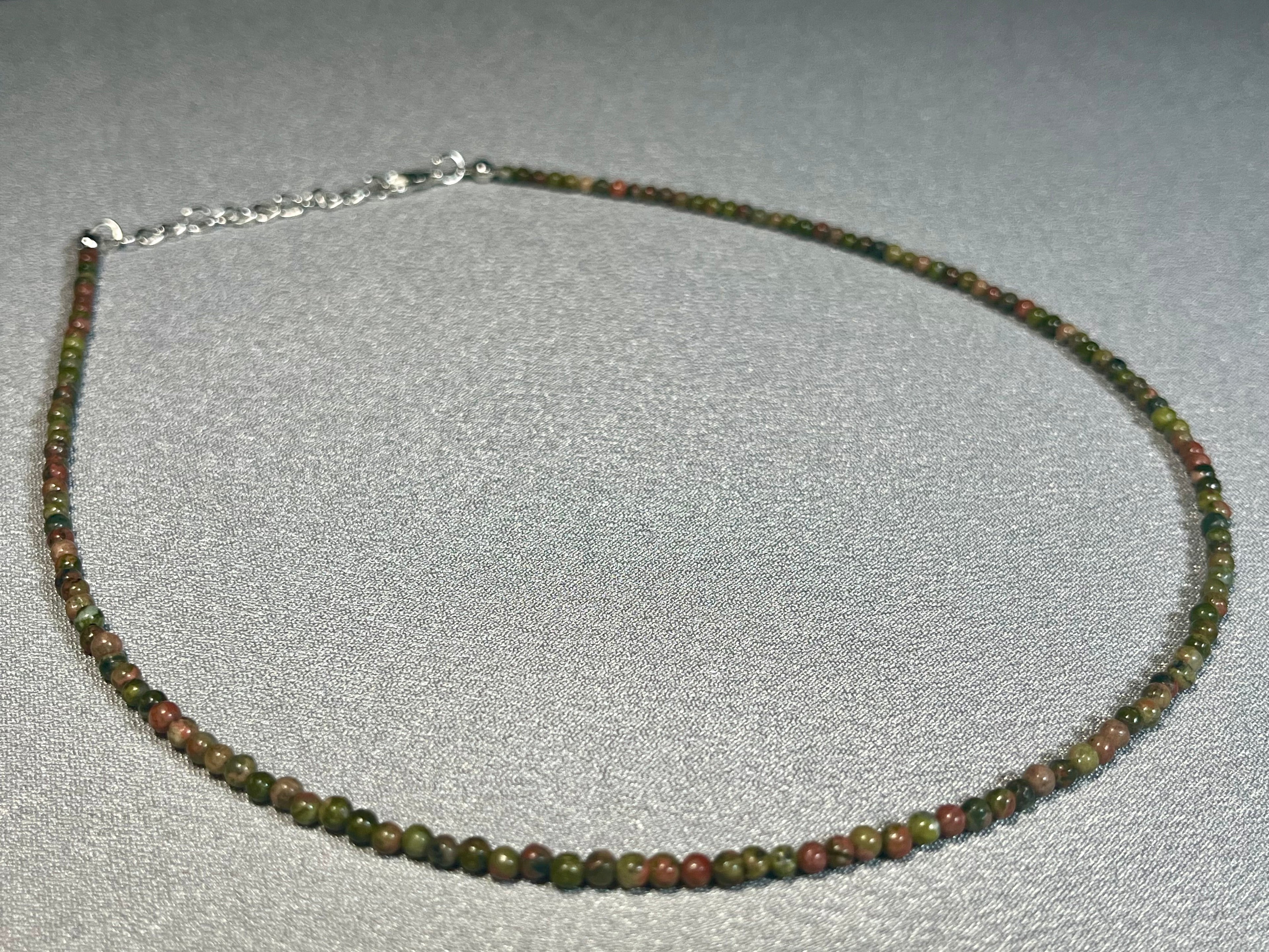 Unakite smooth round 3mm bead necklace w/ clasp