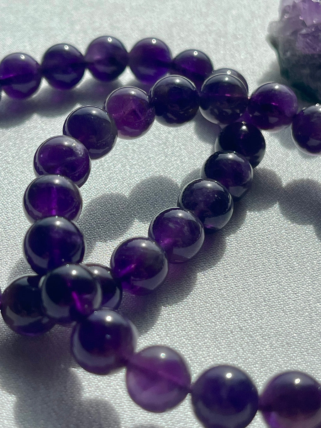 Amethyst (dark) smooth round 6mm, 8mm bead stretch bracelet; February birthstone