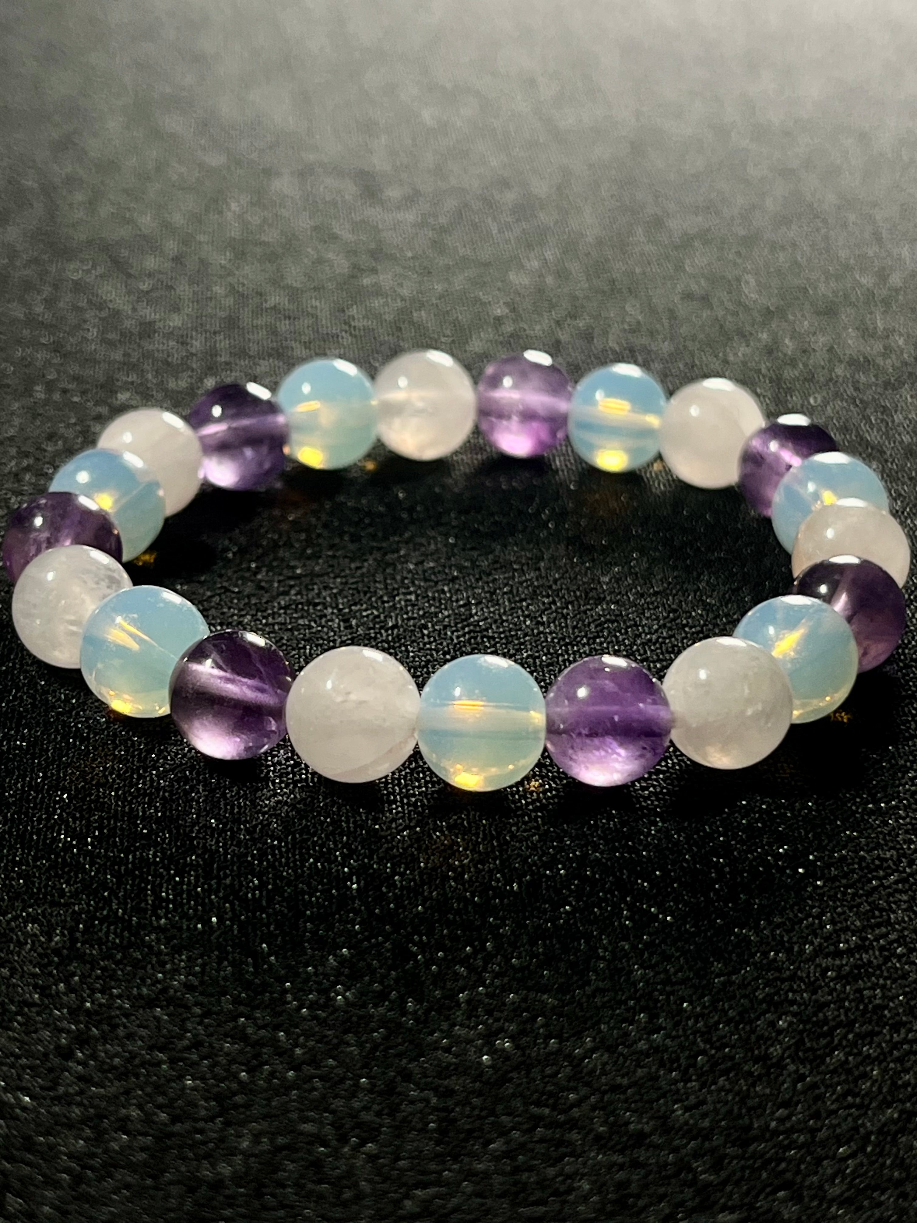Rose Quartz, Amethyst, Opalite smooth round 6mm and 8mm bead stretch bracelet