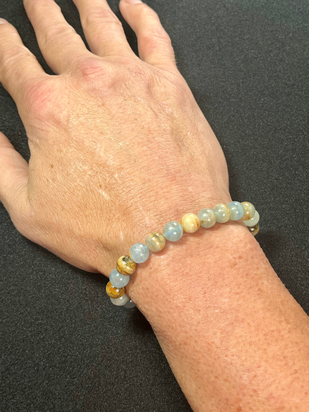 Argentina Blue Calcite smooth round 8mm bead stretch bracelet
