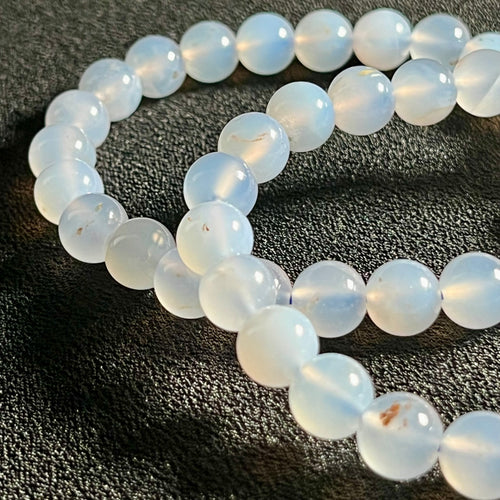 Blue Chalcedony smooth round 8mm bead stretch bracelet (AAA grade) “🗣️The Speaker’s Stone”