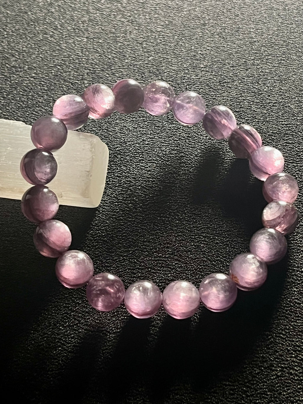 Lilac Lepidolite smooth round 9mm bead stretch bracelet