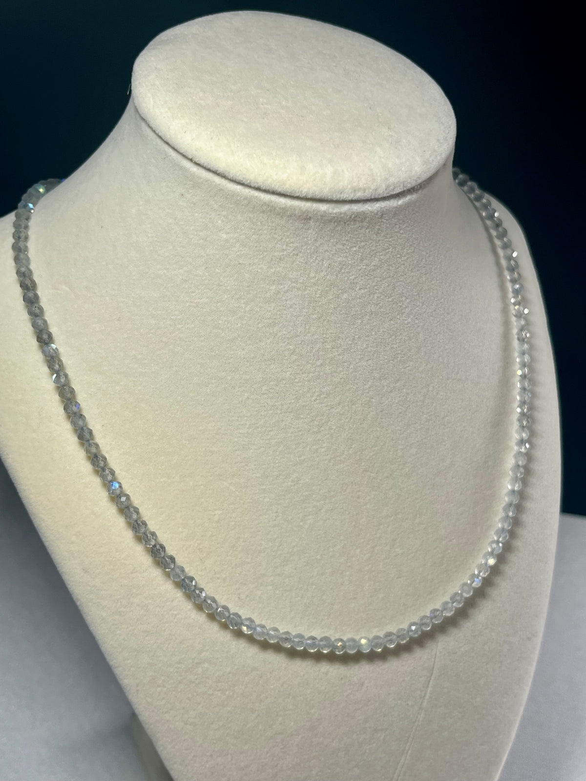 Labradorite sparkling microfaceted 3mm bead silver clasp adjustable necklace w/ strong labradorescence (premium grade)