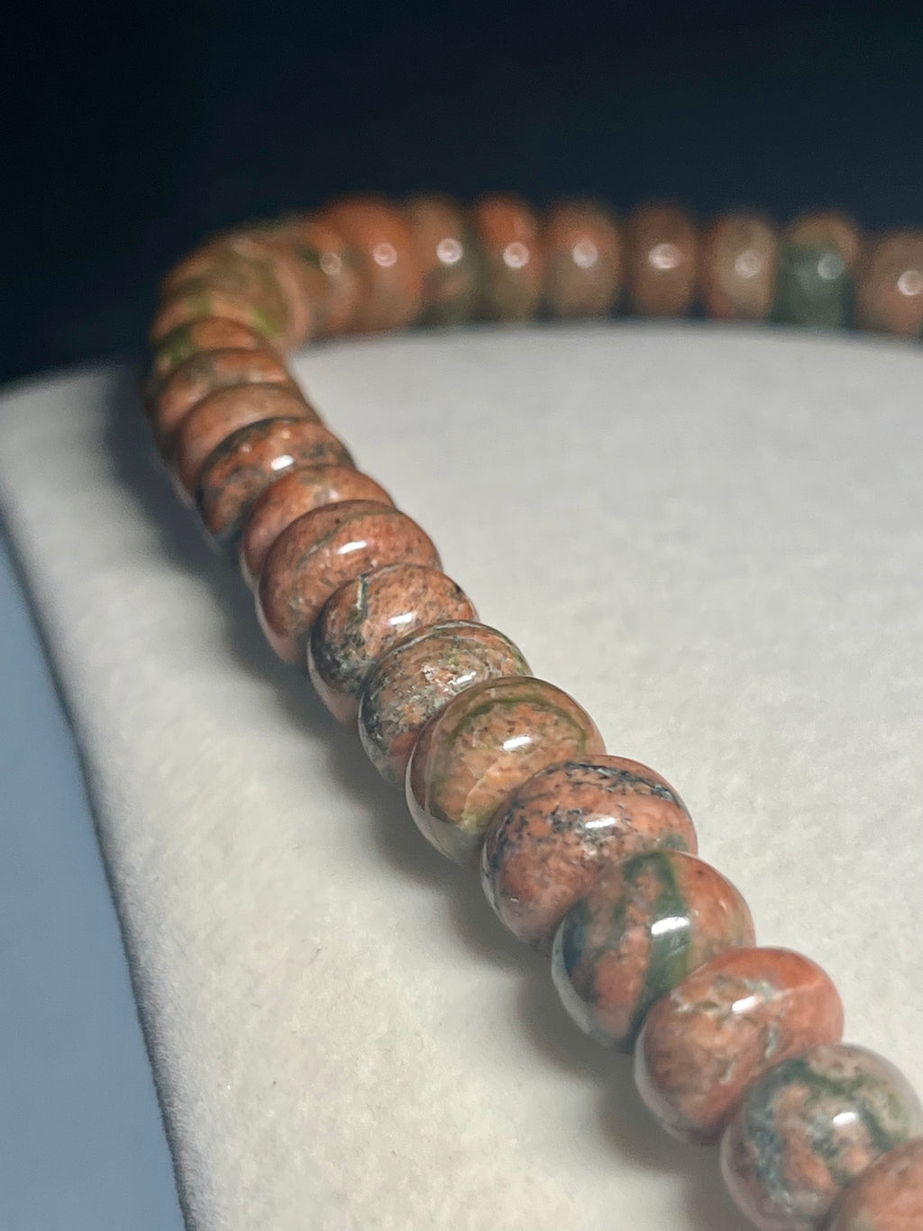 Unakite 5x6-6-9mm irregular rondelle bead silver clasp necklace