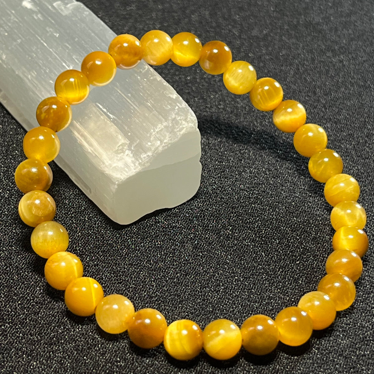 Golden Tiger’s Eye smooth round 4mm and 6mm bead stretch bracelet