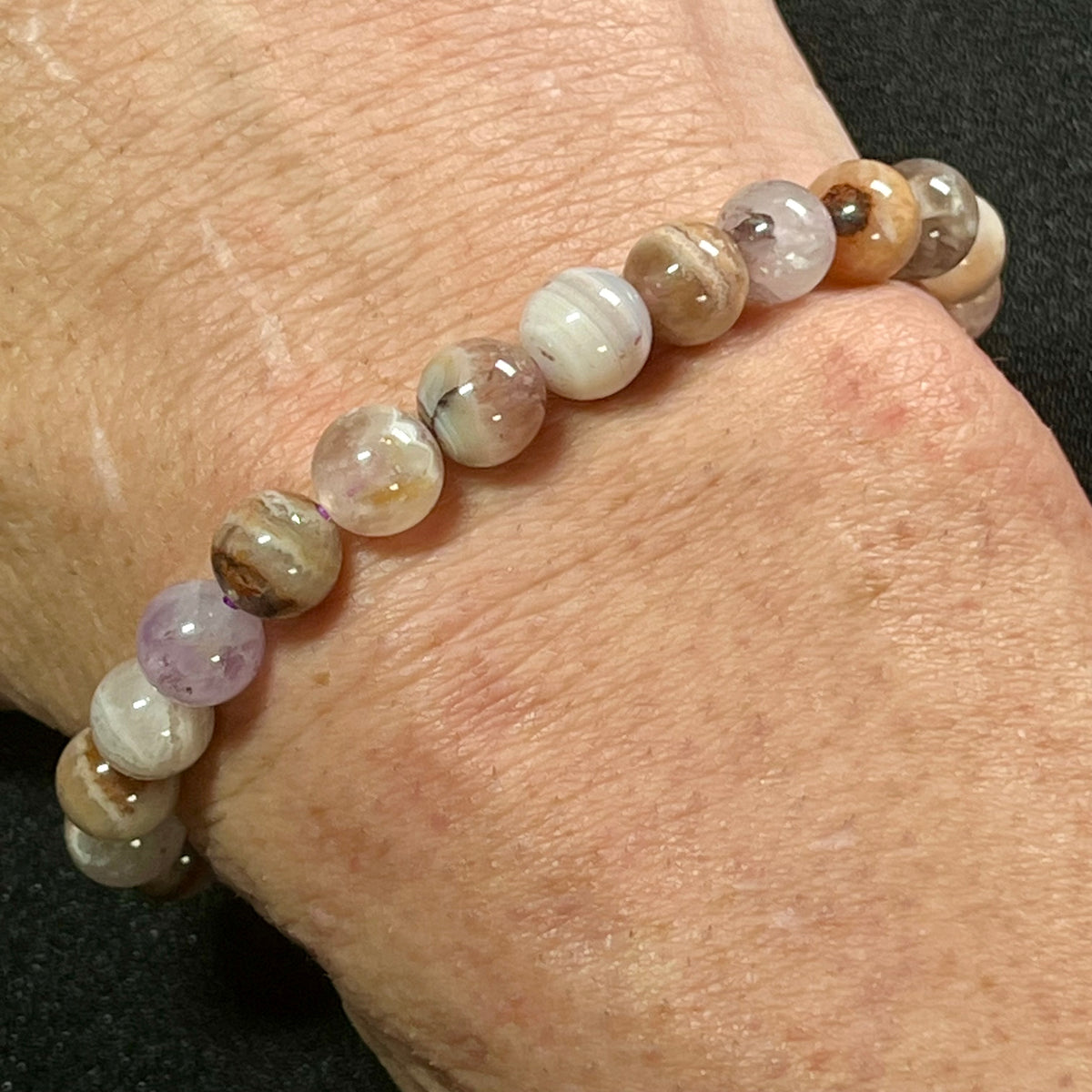 RARE Rainbow Amethyst smooth round 6mm and 8mm bead stretch bracelets