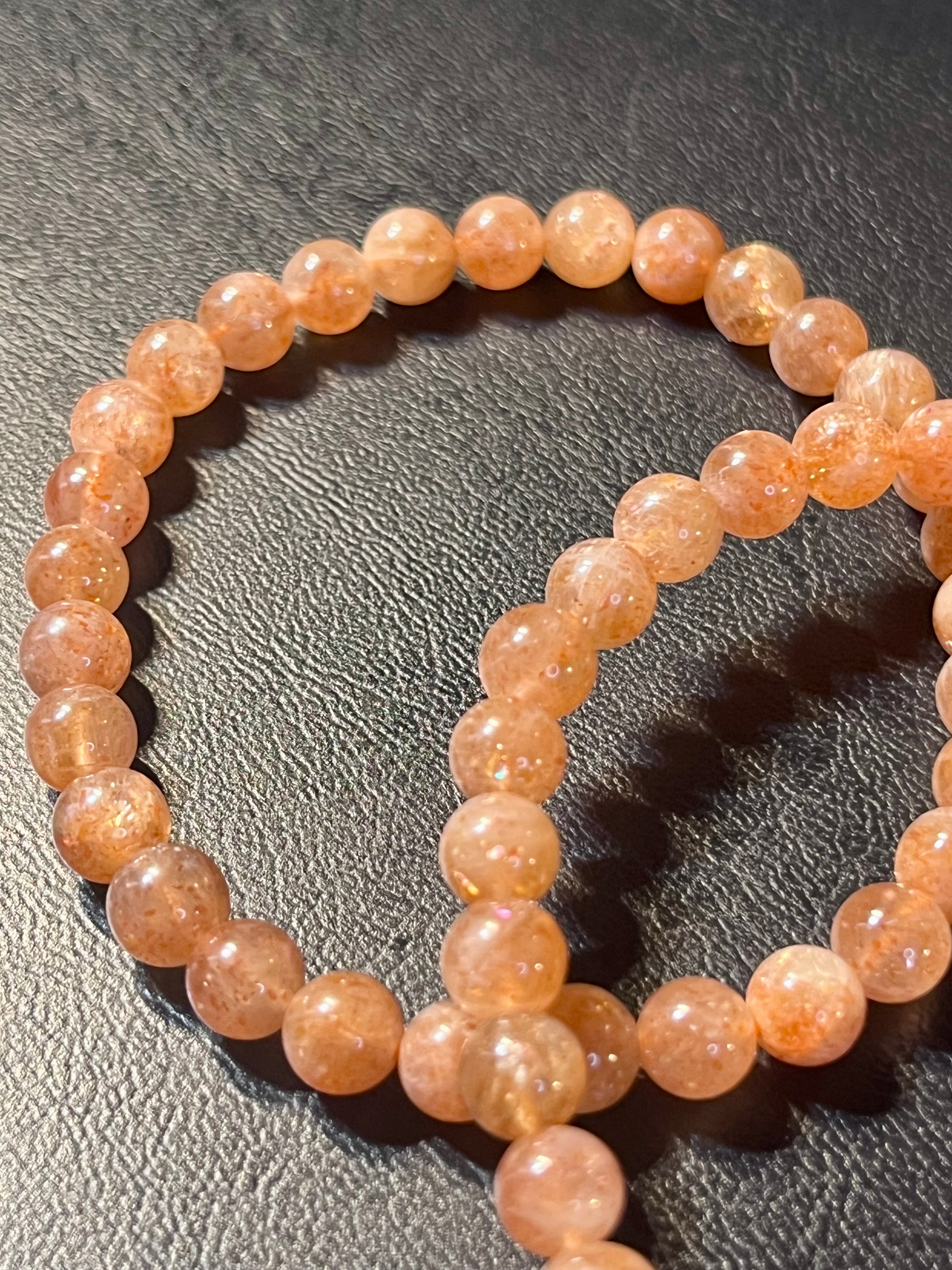 Golden Sunstone smooth round 6mm bead stretch bracelet