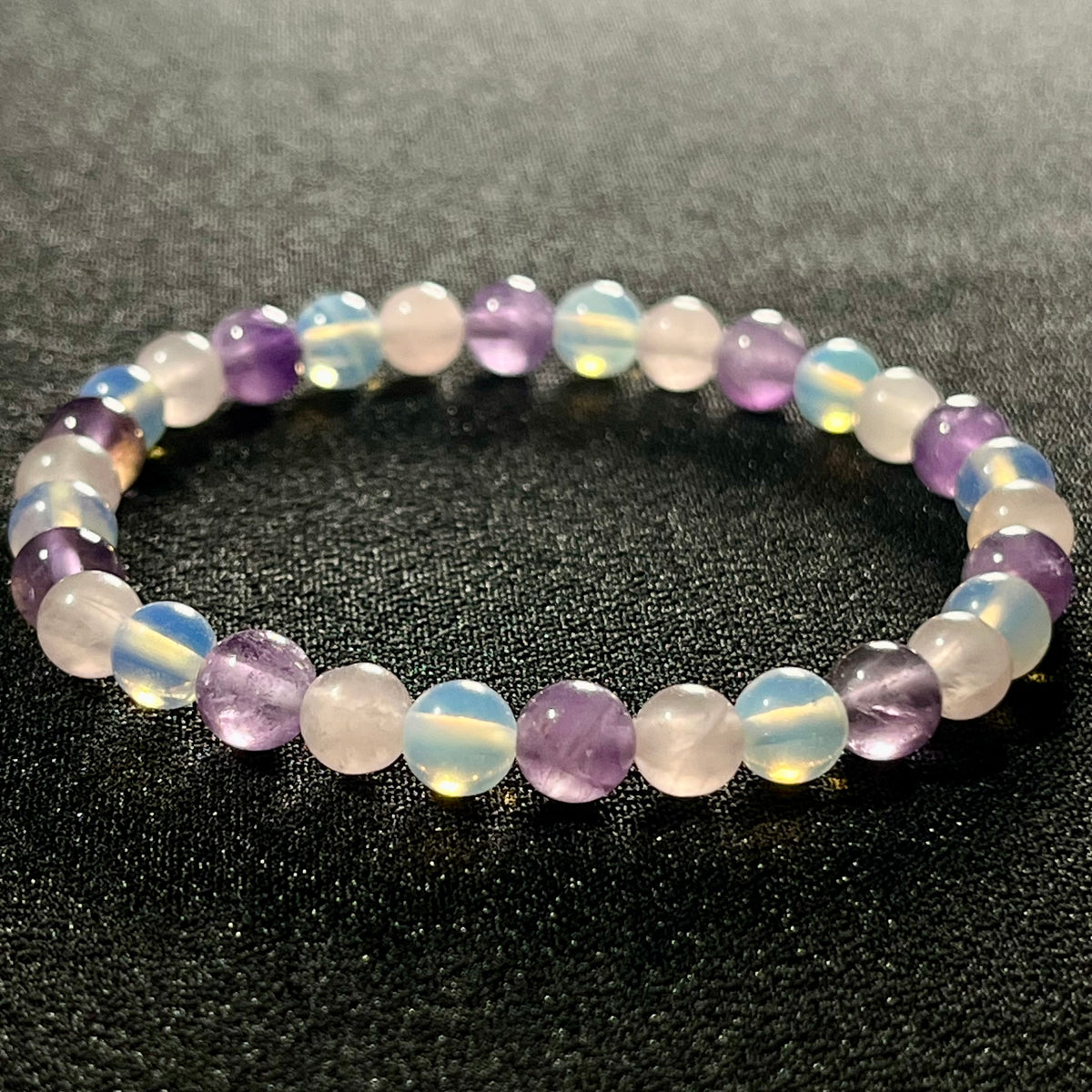 Rose Quartz, Amethyst, Opalite smooth round 6mm and 8mm bead stretch bracelet