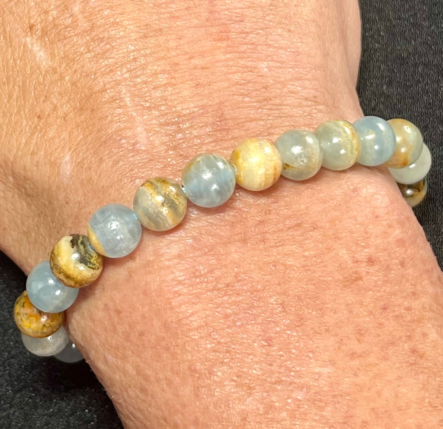 Argentina Blue Calcite smooth round 8mm bead stretch bracelet