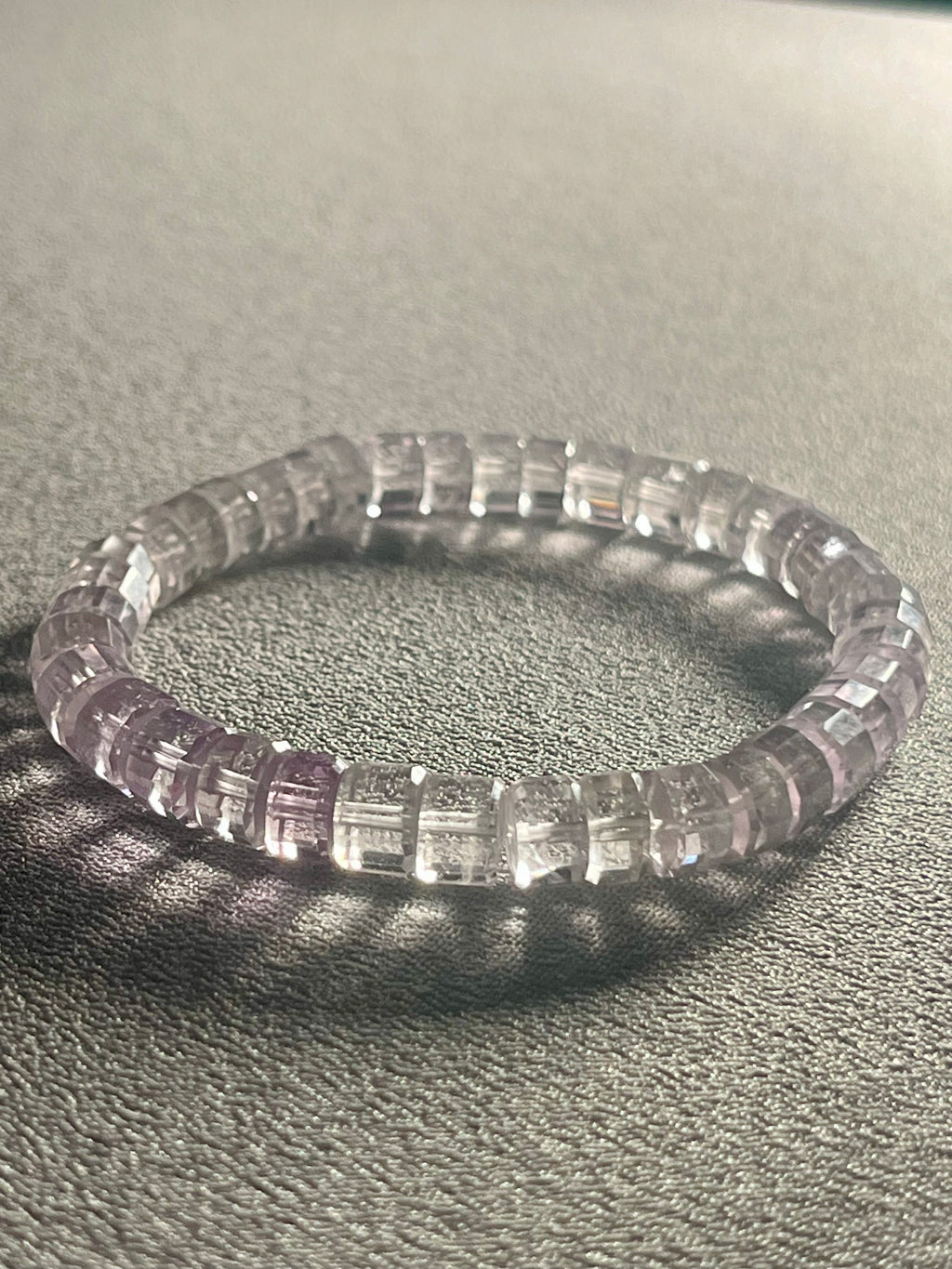 Top-quality Light Lavender Amethyst banded faceted tyre 8mm bead stretch bracelet (Collector’s grade); February birthstone