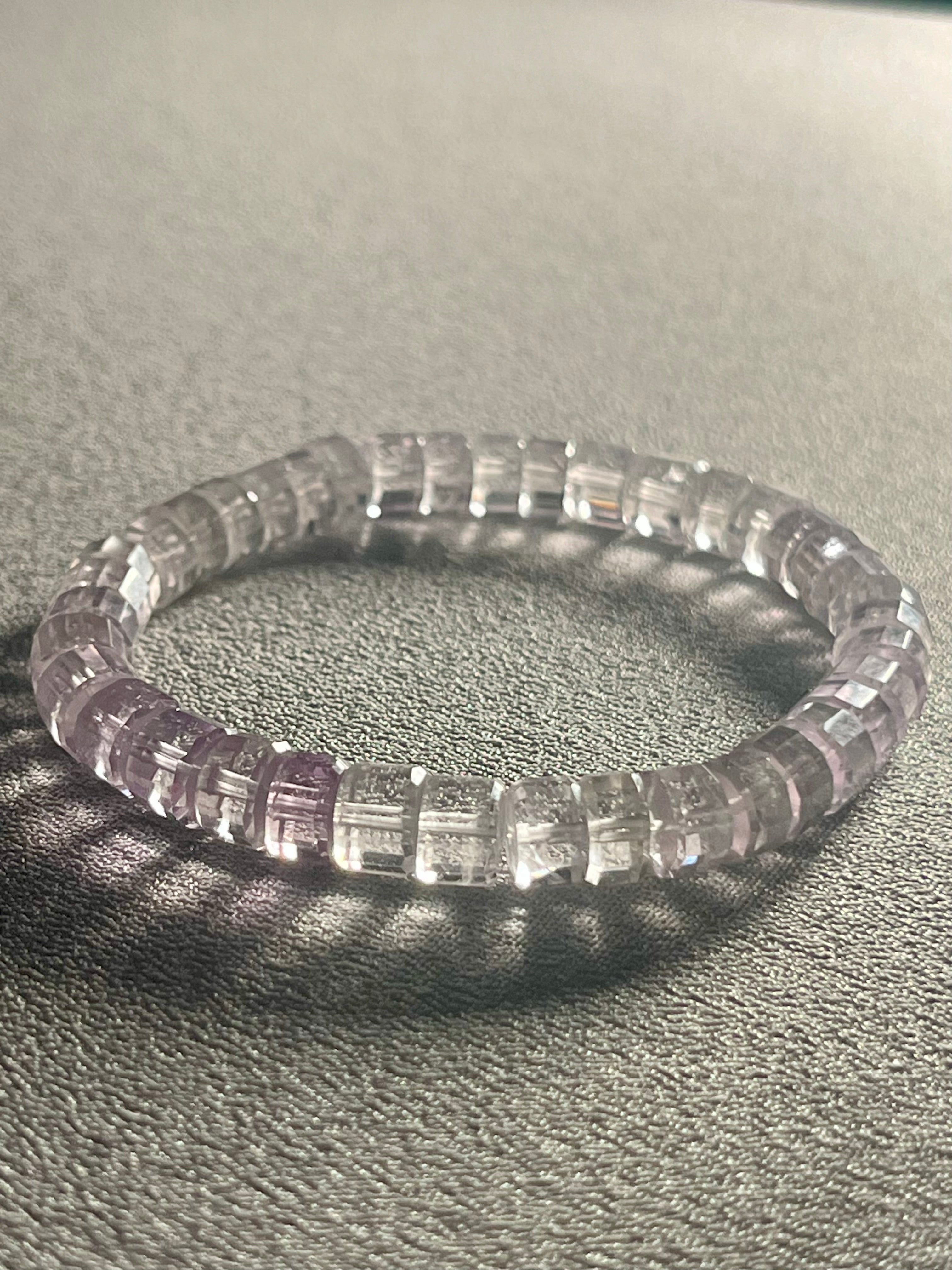 Top-quality Light Lavender Amethyst banded faceted tyre 8mm bead stretch bracelet (Collector’s grade); February birthstone
