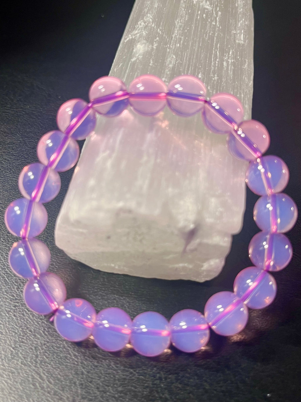 Plum Pink Opalite smooth round 10mm bead stretch bracelet (synthetic)