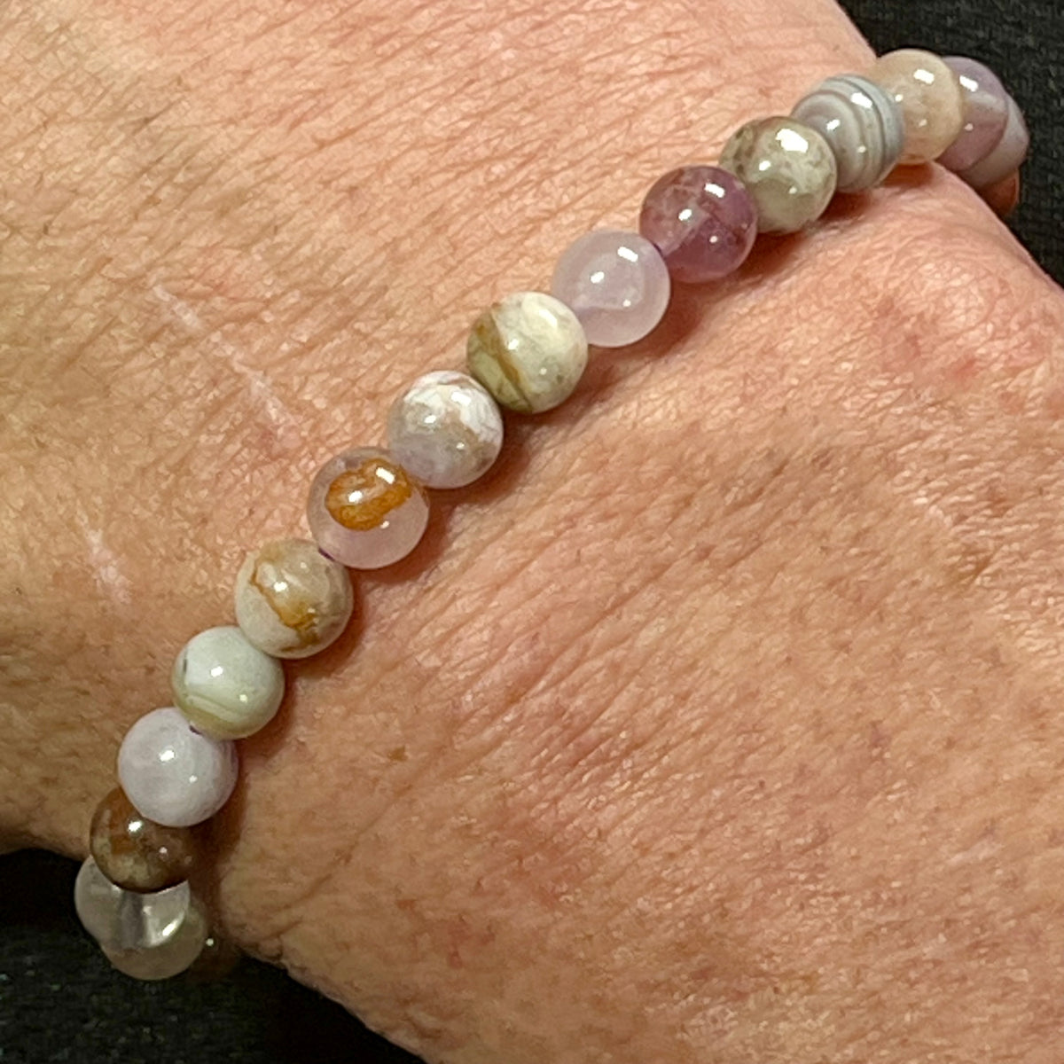 RARE Rainbow Amethyst smooth round 6mm and 8mm bead stretch bracelets