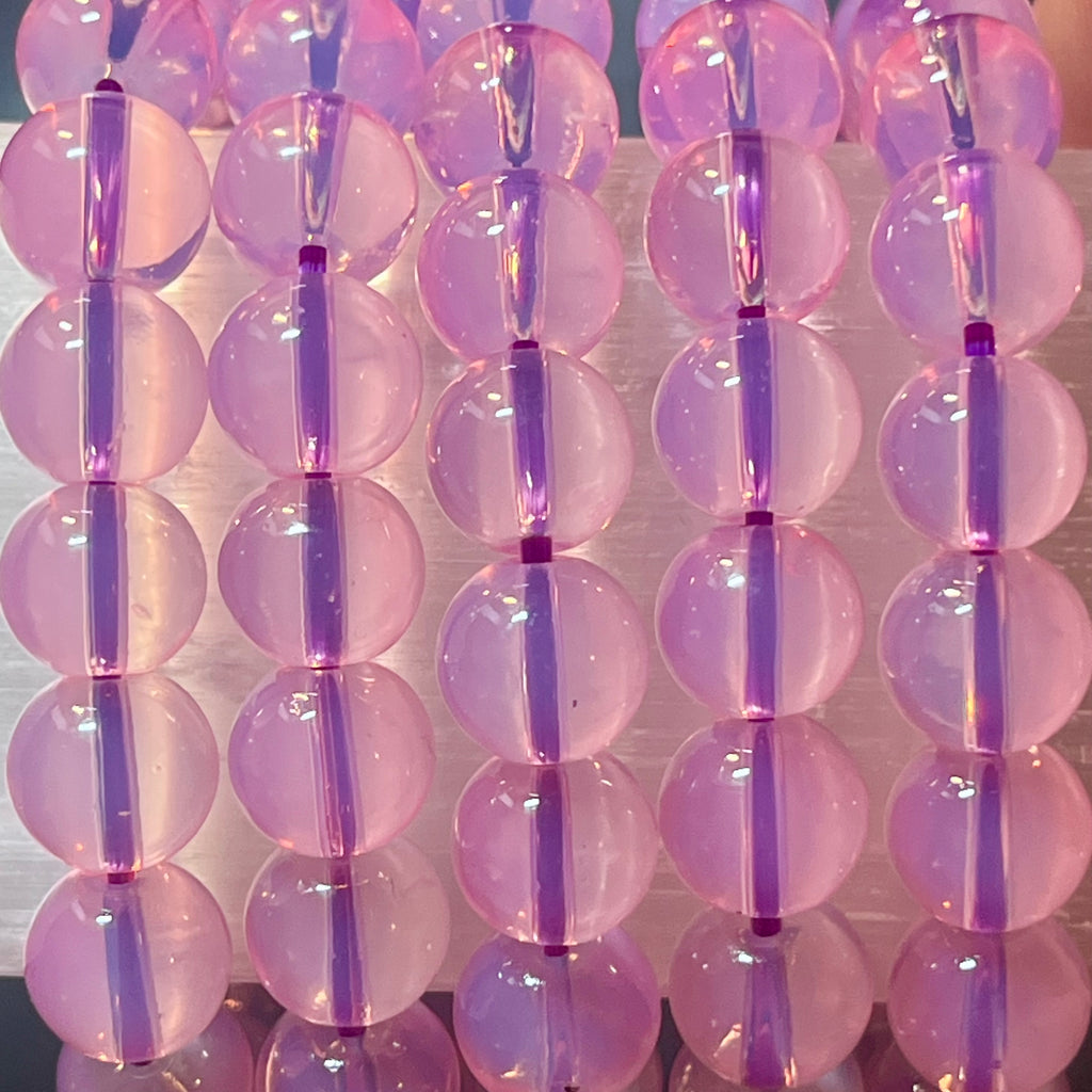 Plum Pink Opalite smooth round 10mm bead stretch bracelet (synthetic)