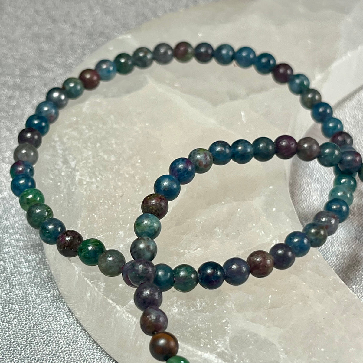 Ruby Kyanite smooth round small 4mm bead stretch bracelet; Ruby- traditional July birthstone