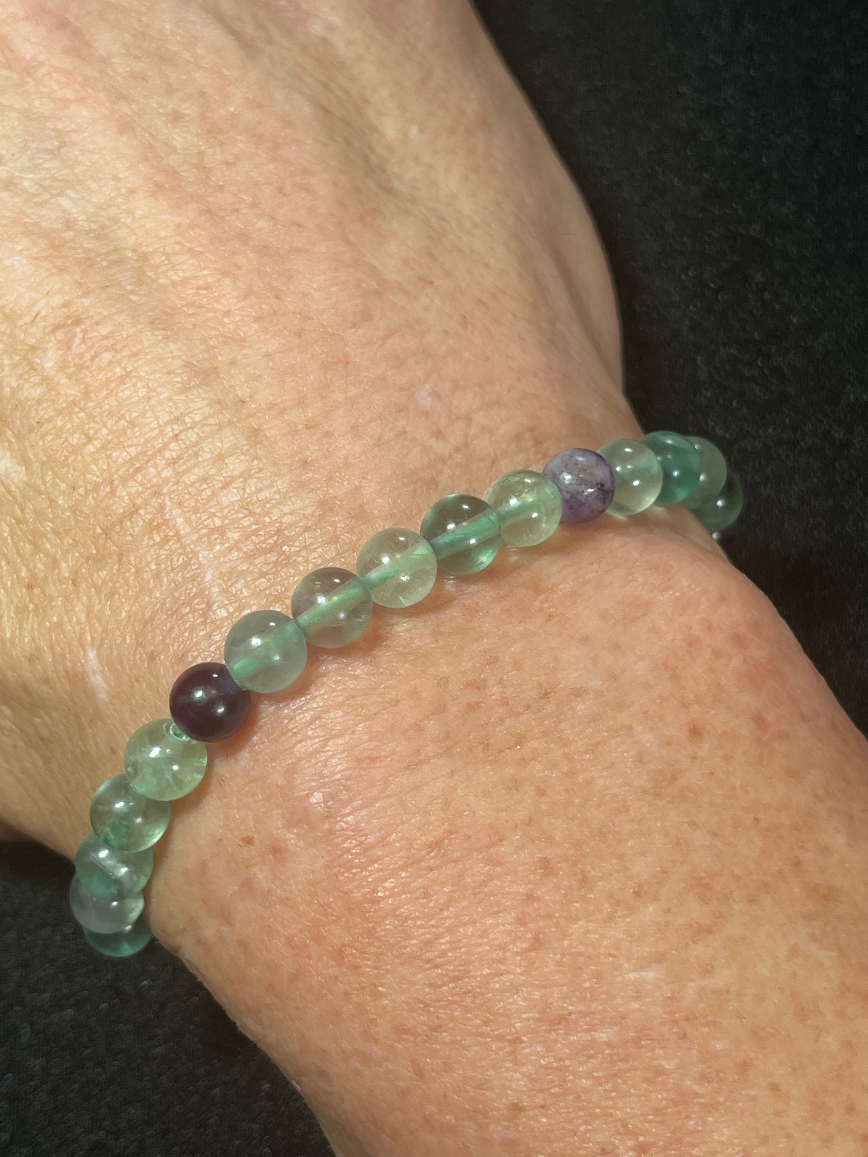 Fluorite smooth round 4mm, 6mm and 8mm bead stretch bracelet