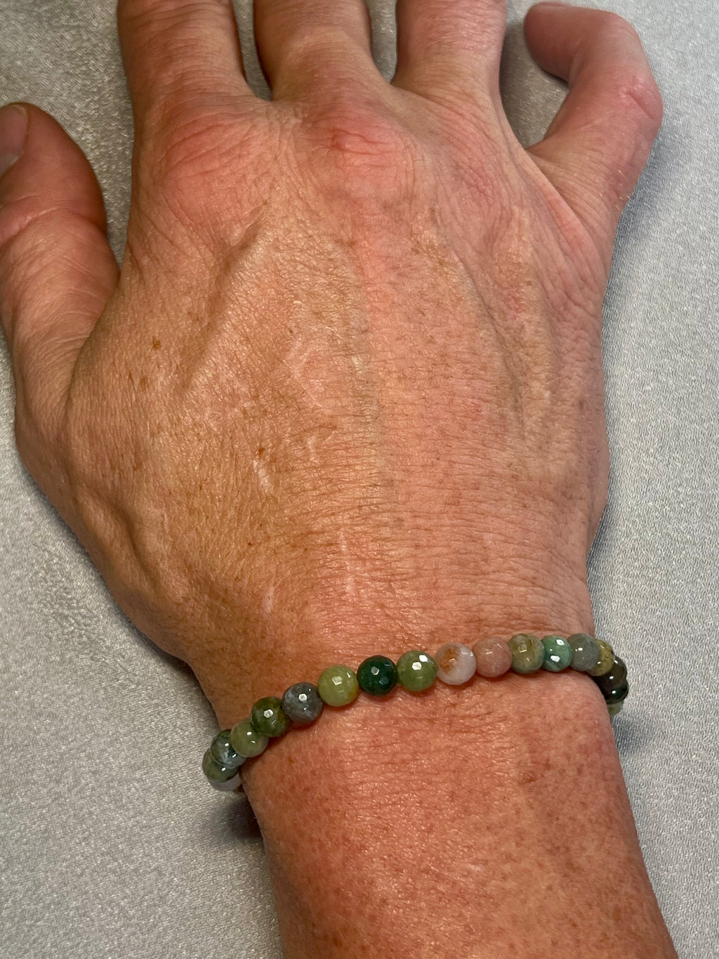 Fancy Jasper (aka Rainbow Jasper) faceted round 6mm bead stretch bracelet