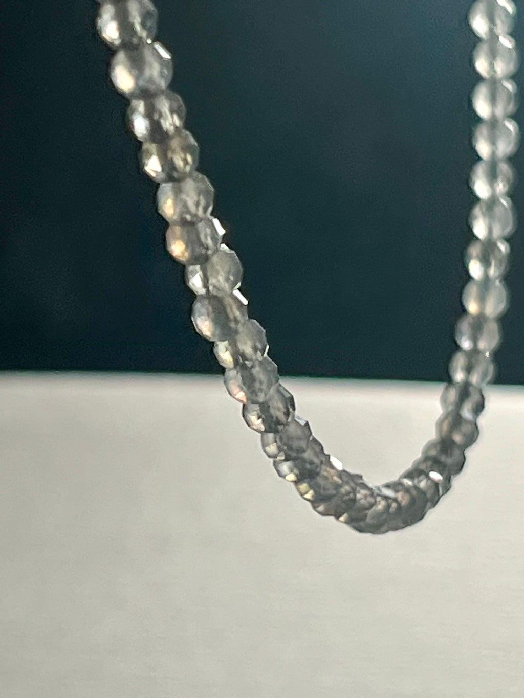 Labradorite sparkling microfaceted 3mm bead silver clasp adjustable necklace w/ strong labradorescence (premium grade)