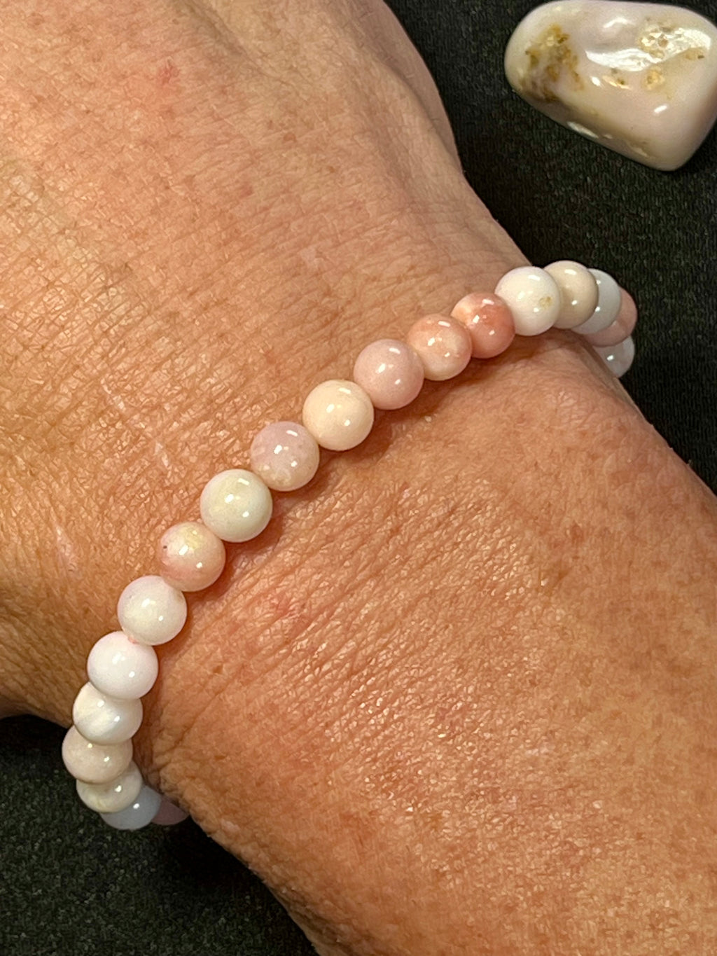 Peruvian Pink Opal smooth round 6.5mm bead stretch bracelet
