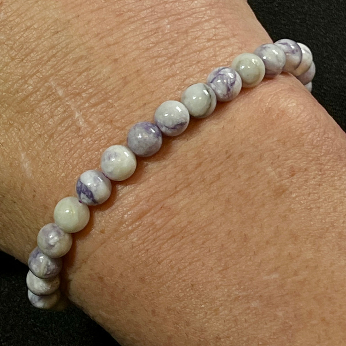 Purple Tiffany Jasper smooth round 6.5mm bead stretch bracelet