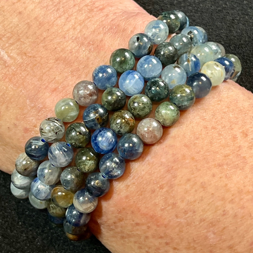 Green & Blue Kyanite Mix smooth round 6.5-7mm bead stretch bracelet