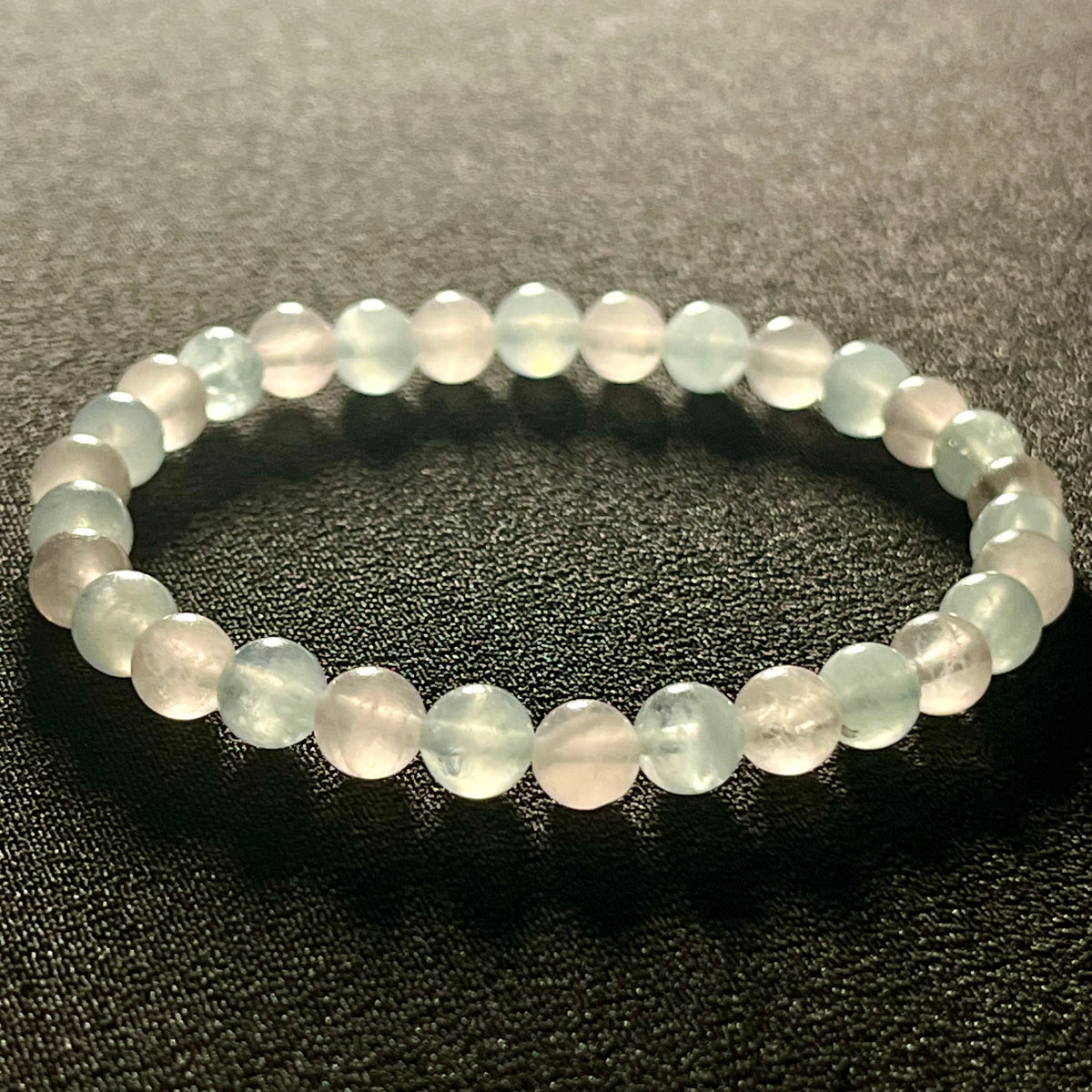 Aquamarine & Madagascar Rose Quartz smooth round 6mm bead heart healing stretch bracelet