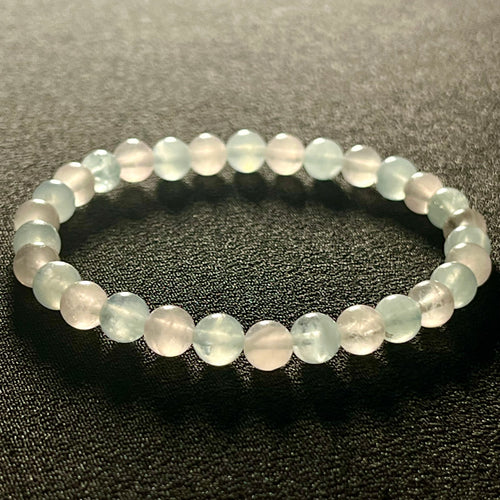 Aquamarine & Madagascar Rose Quartz smooth round 6mm bead heart healing stretch bracelet