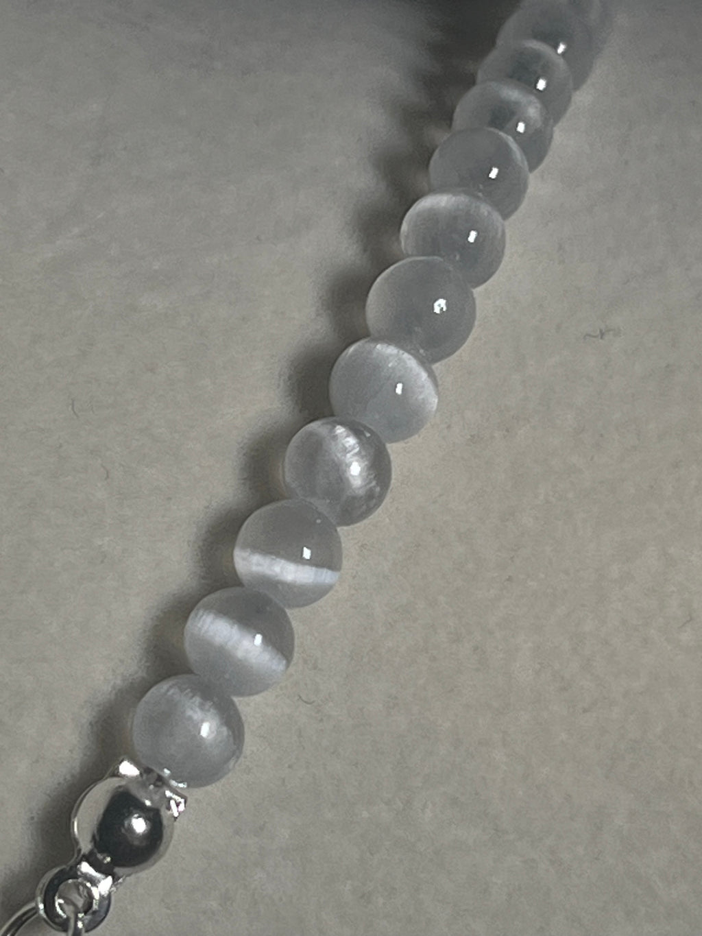 Selenite smooth round 4mm bead silver clasp necklace (premium grade)