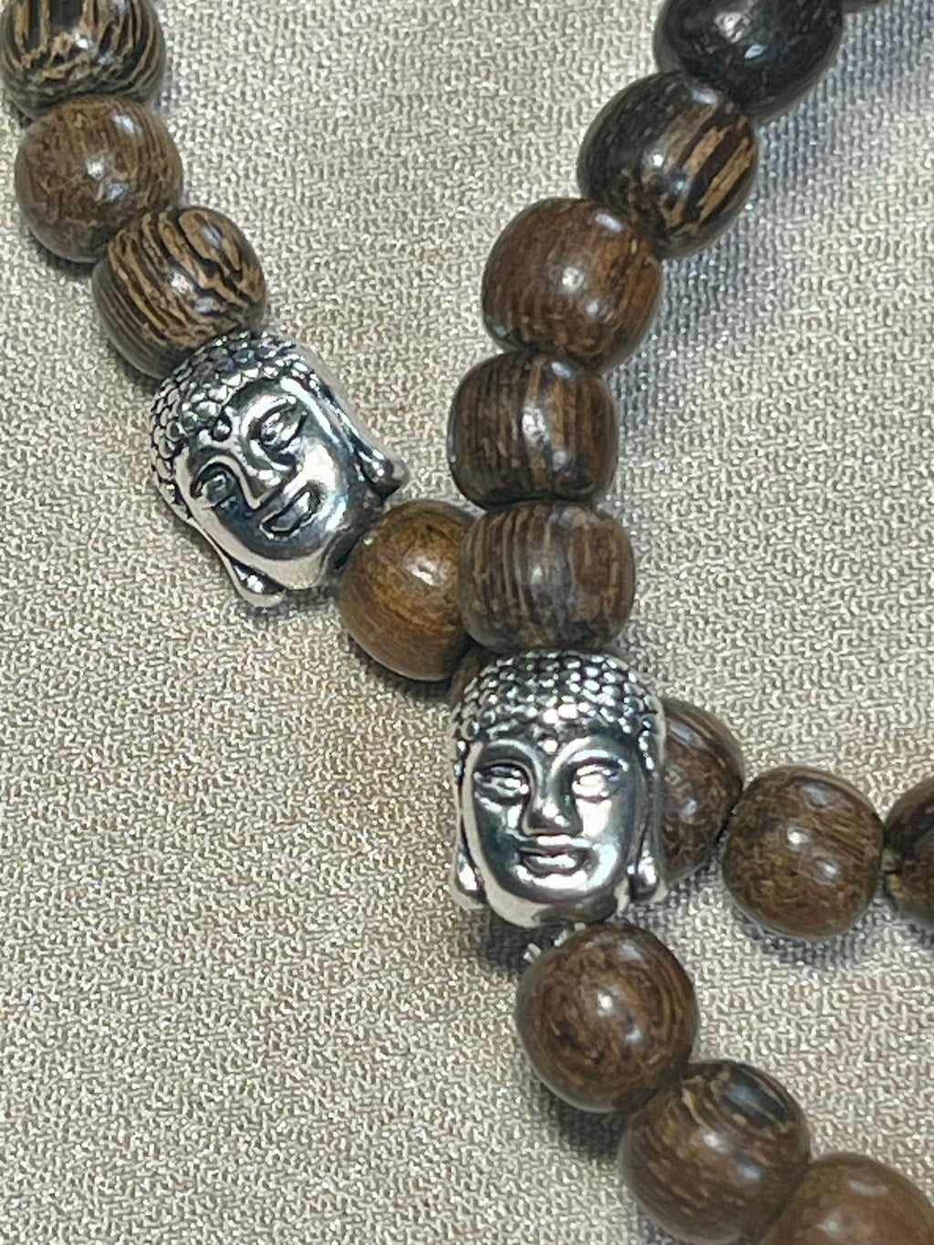 Philippines Robles Wood round 6mm bead stretch bracelet w/ silver Buddha focal