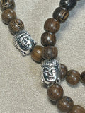 Philippines Robles Wood round 6mm bead stretch bracelet w/ silver Buddha focal