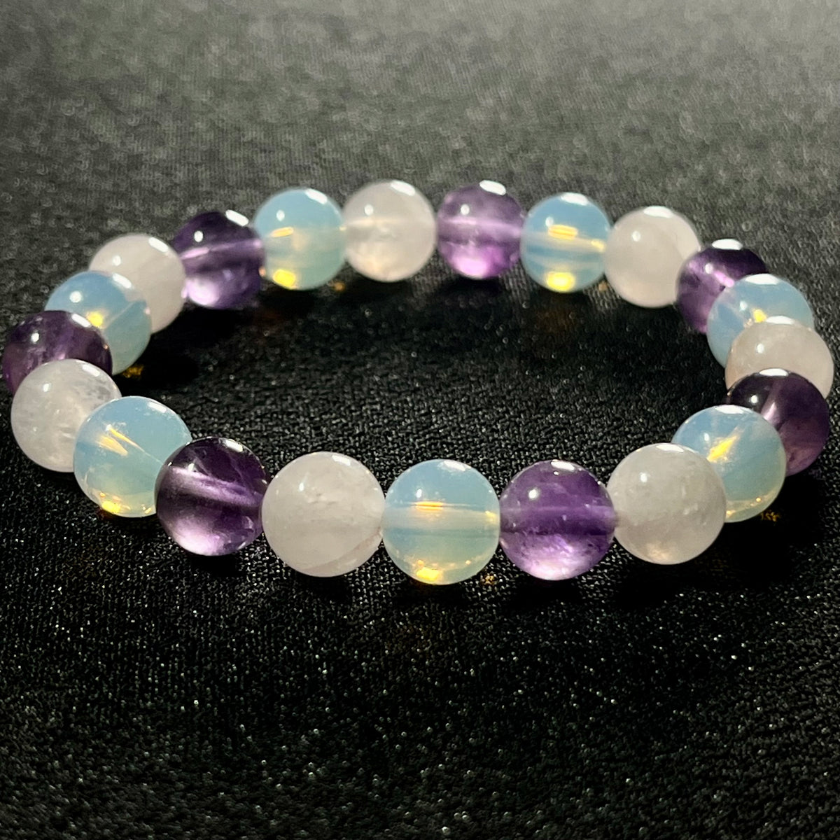 Rose Quartz, Amethyst, Opalite smooth round 6mm and 8mm bead stretch bracelet