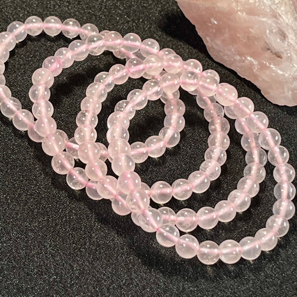 Light Pink Rose Quartz smooth round 6mm beads stretch bracelet (AAA grade); October birthstone