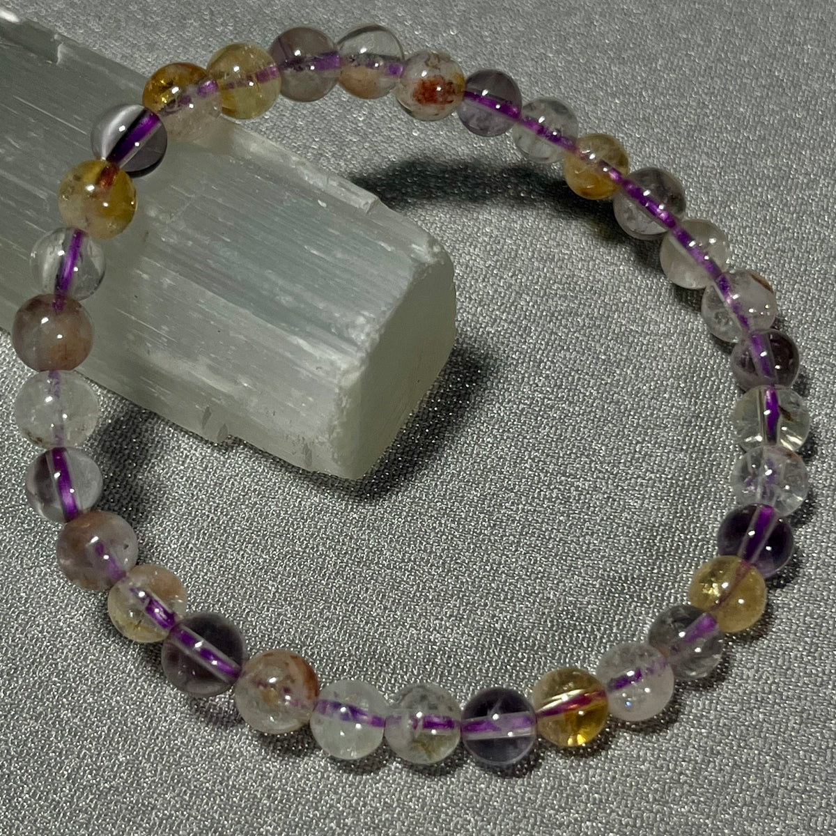 Ametrine smooth round 6mm bead stretch bracelet