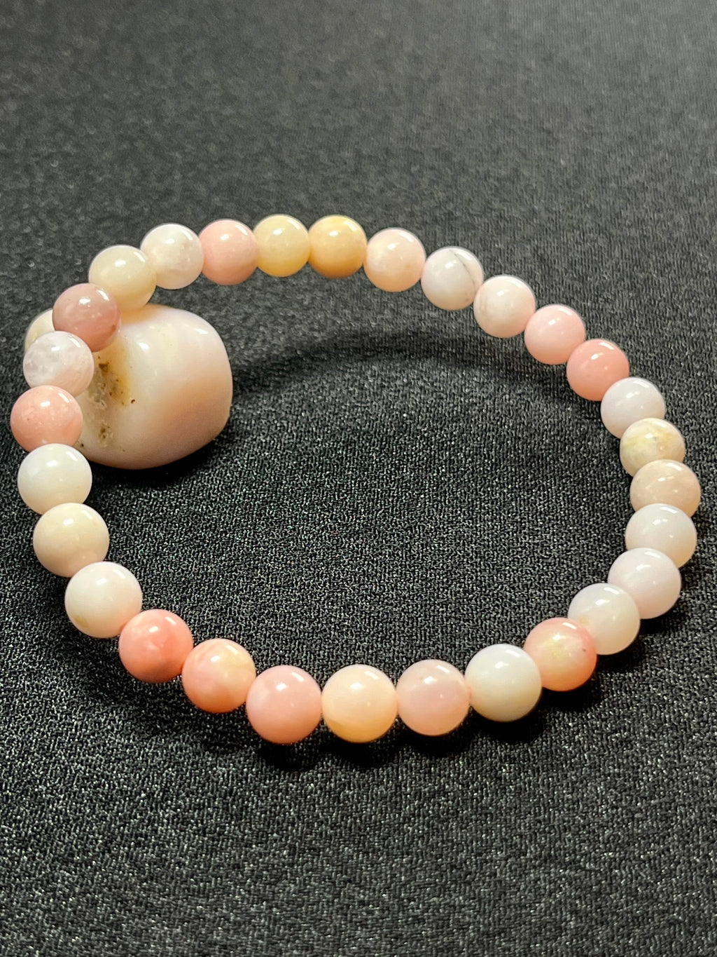 Peruvian Pink Opal smooth round 6.5mm bead stretch bracelet