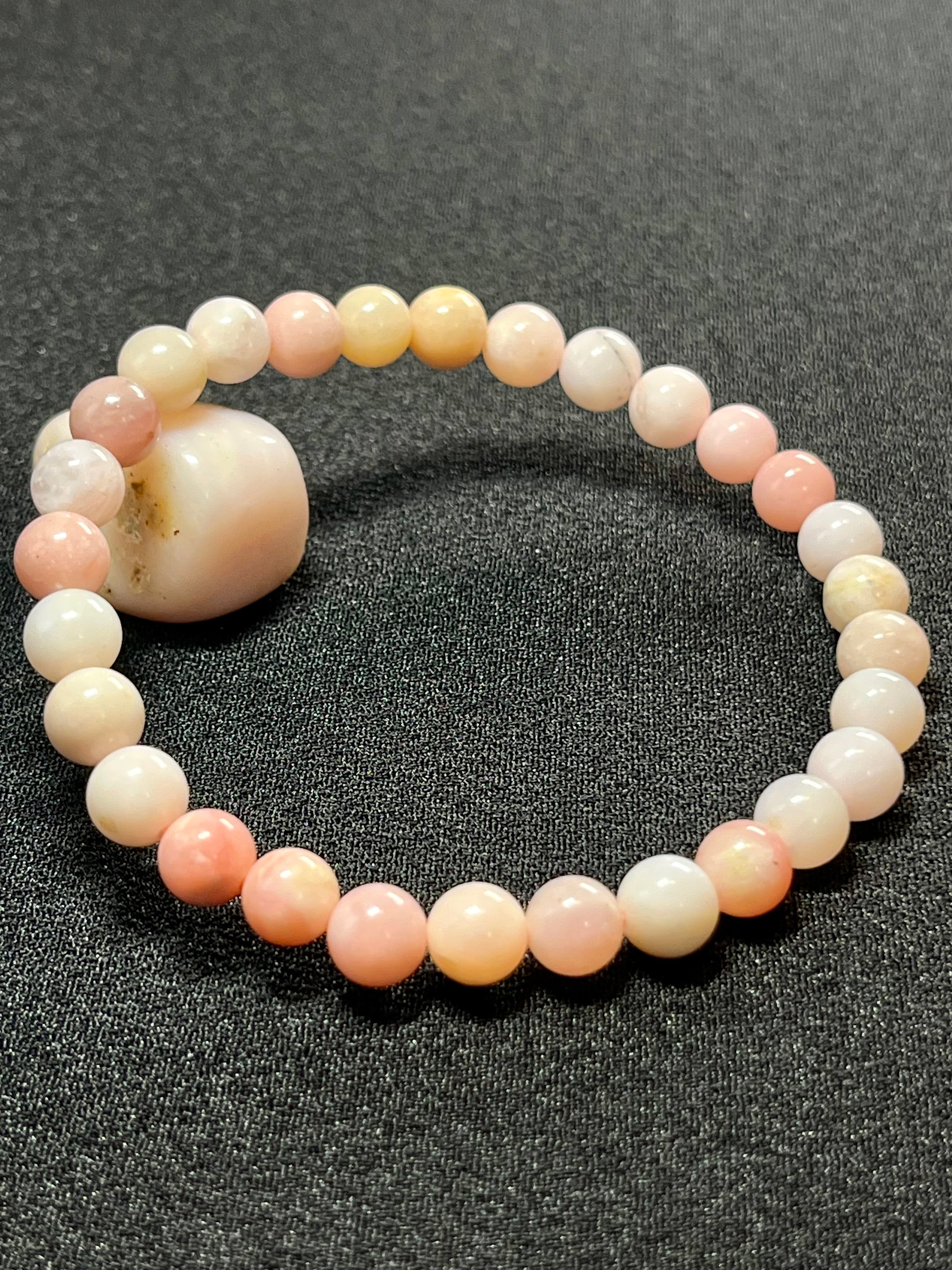 Peruvian Pink Opal smooth round 6.5mm bead stretch bracelet