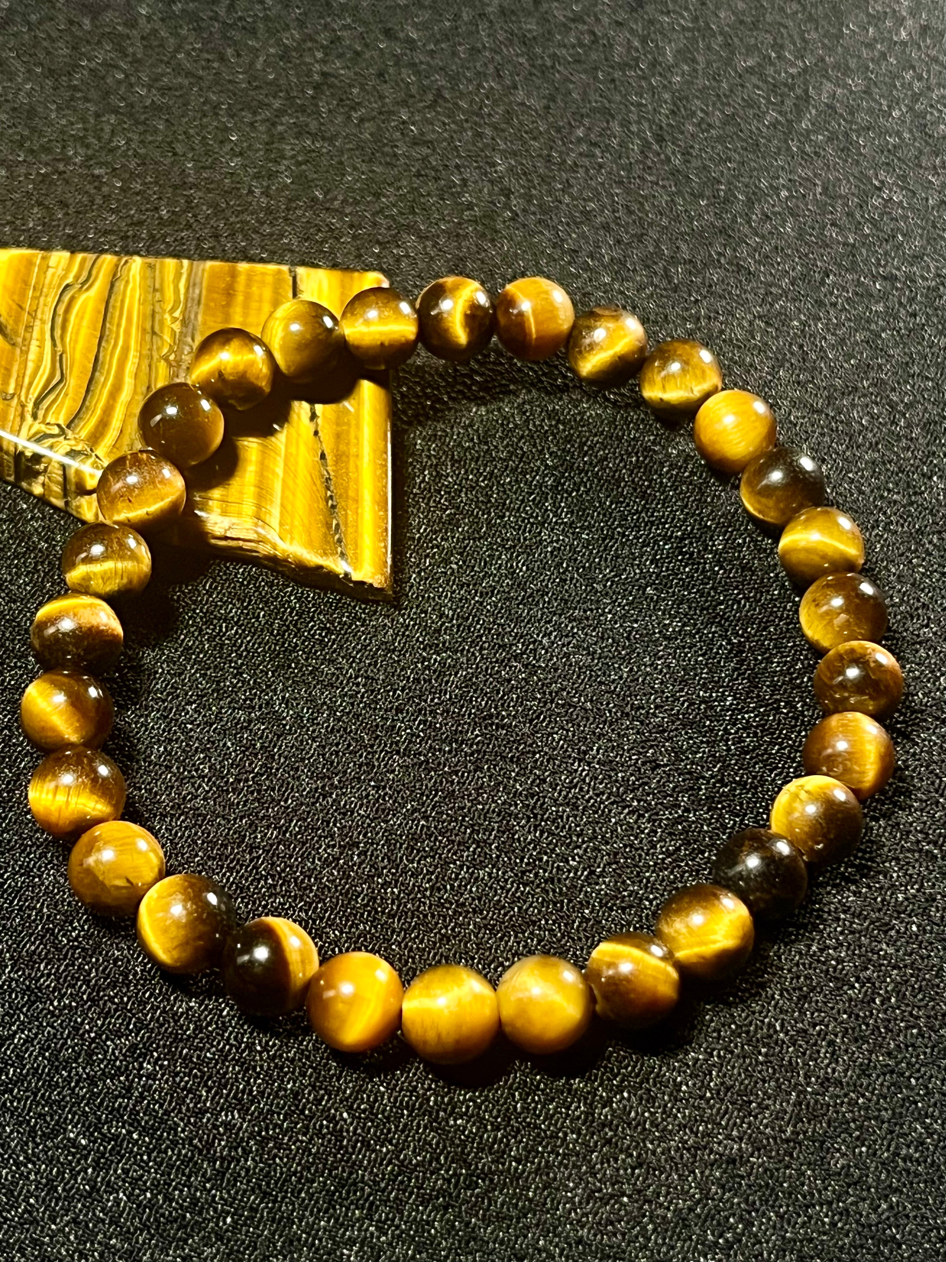 Tiger’s Eye smooth round 4mm, 6mm, 8mm bead stretch bracelet (A grade)