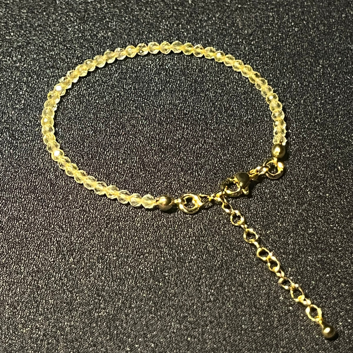 Citrine sparkling 3mm bead adjustable bracelet w/ 18k gold clasp & extension chain fits 6.5”-8.5” wrists; November birthstone