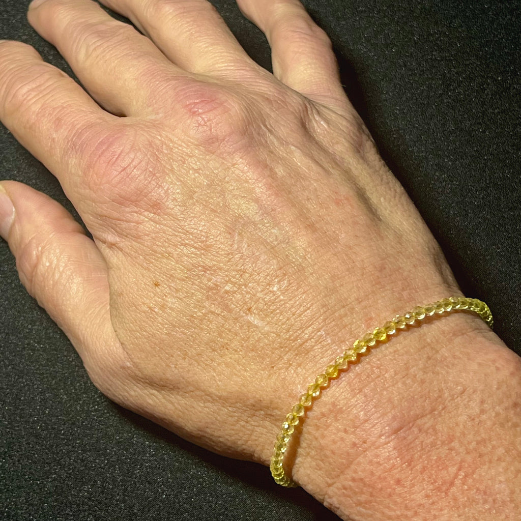 Citrine sparkling 3mm bead adjustable bracelet w/ 18k gold clasp & extension chain fits 6.5”-8.5” wrists; November birthstone