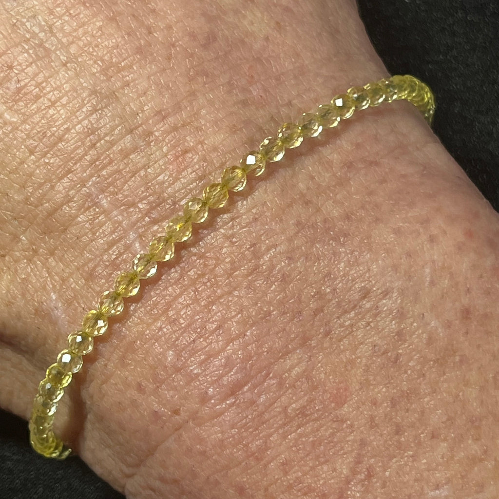 Citrine sparkling 3mm bead adjustable bracelet w/ 18k gold clasp & extension chain fits 6.5”-8.5” wrists; November birthstone