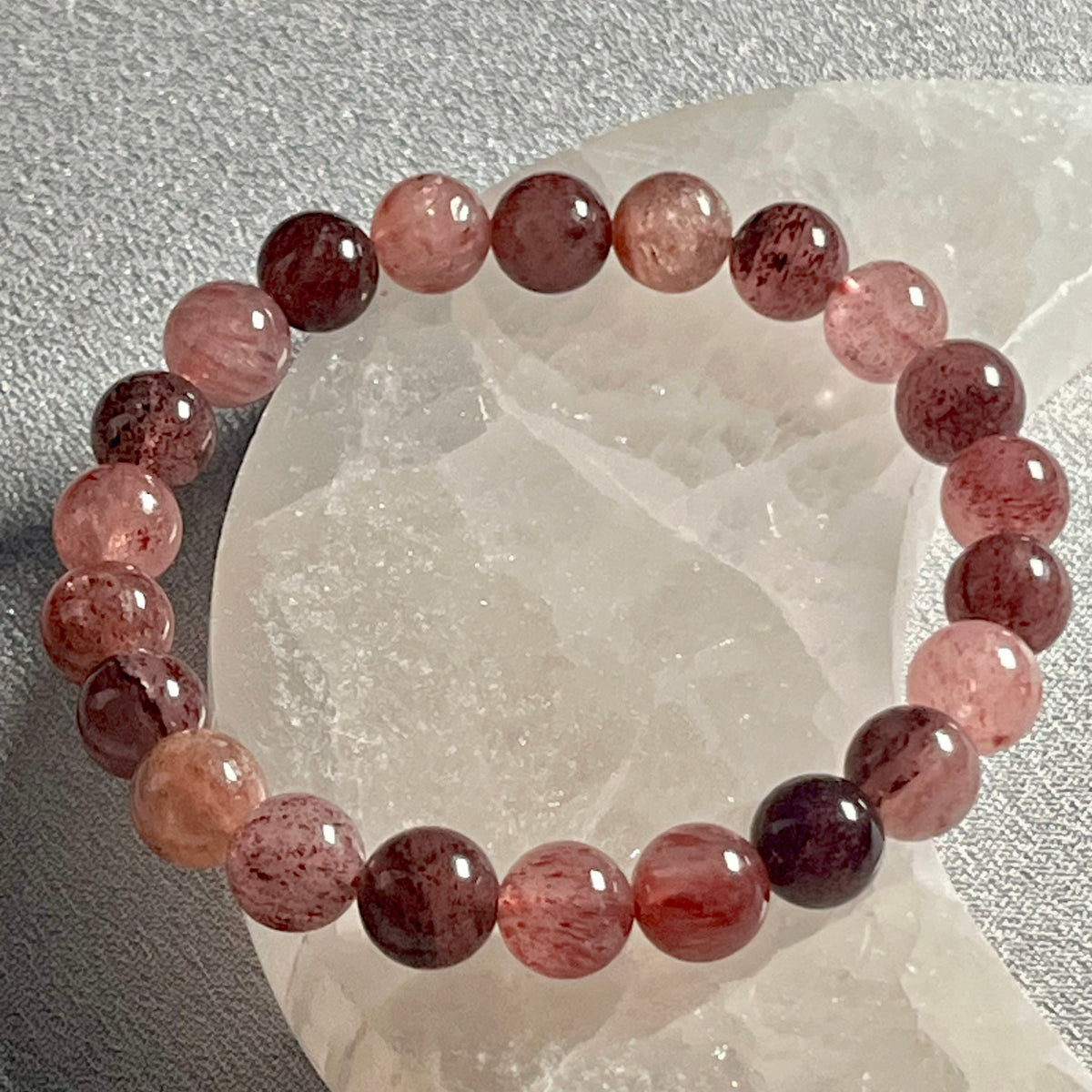 Strawberry Quartz Cherry smooth round 8mm stretch bracelet